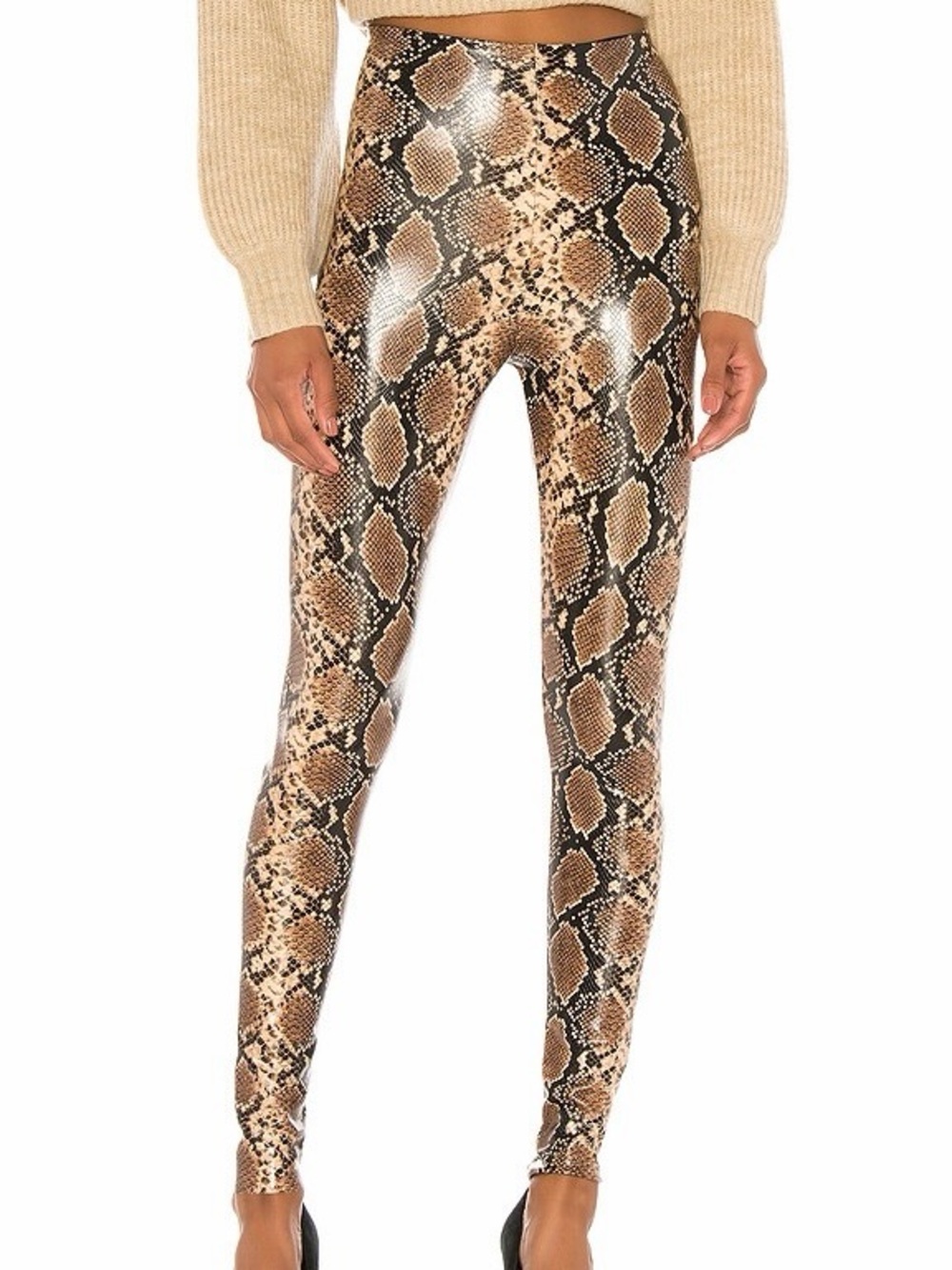 Commando Faux Leather Snake Print Leggings Tan Size S Animal Print Python
